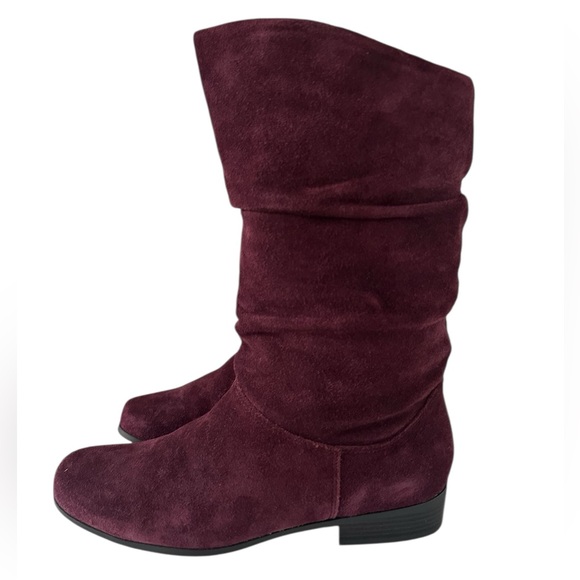 Liz and Company Burgundy Leather Flat Mid Calf Slip On Slouchy Boots - Picture 1 of 9